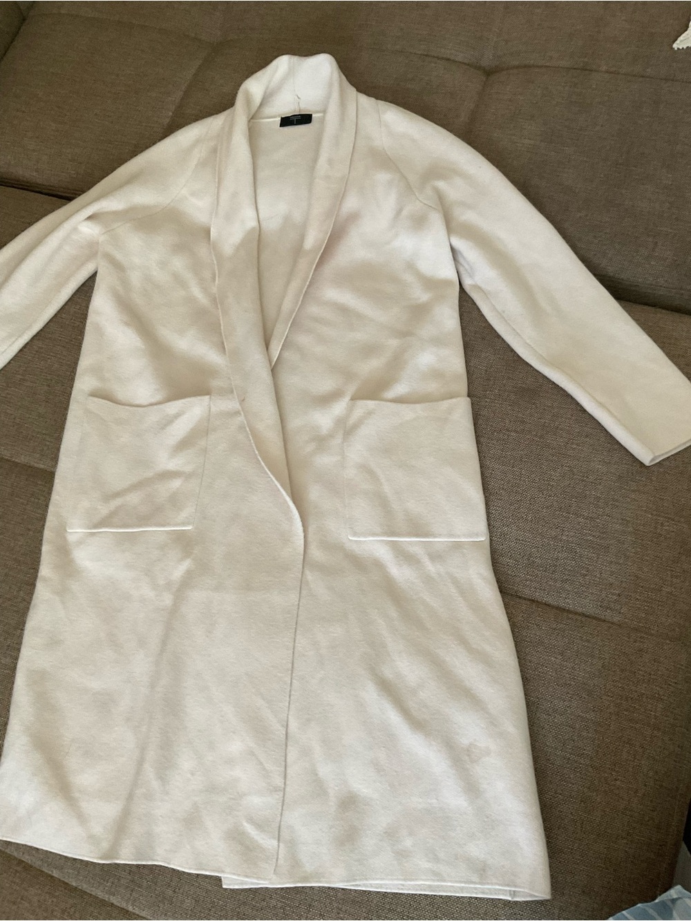 Tahari Ivory Open-Front Long Robe Coat